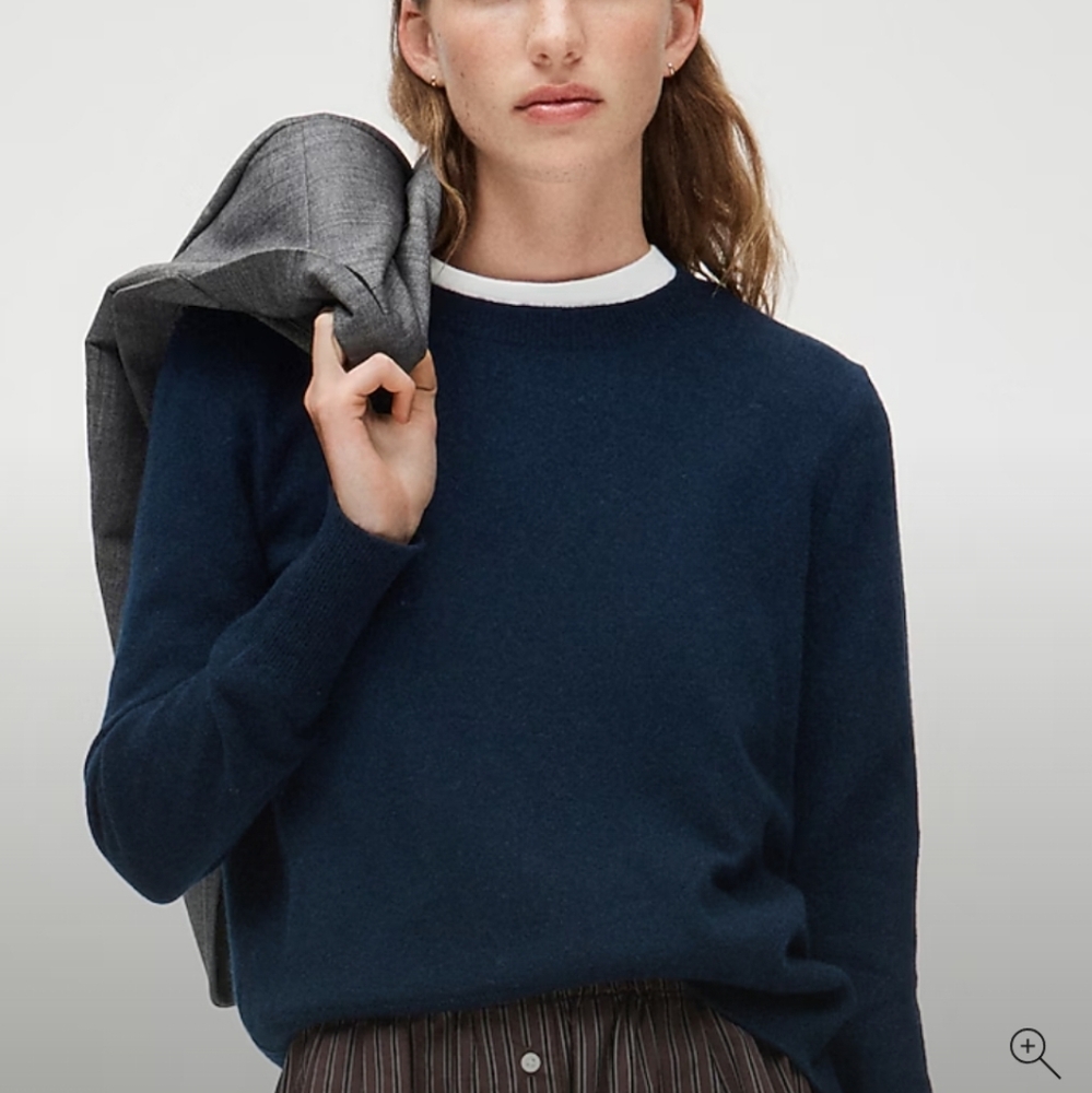 J Crew Cashmere classic-fit crewneck sweater BA400 Size S Navy NWT *Flaws